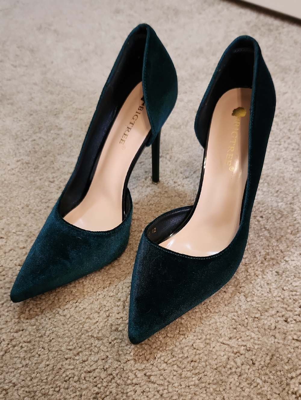 Bigtree - Dark Green Velvet Pointed-Toe Stiletto Pumps - 9